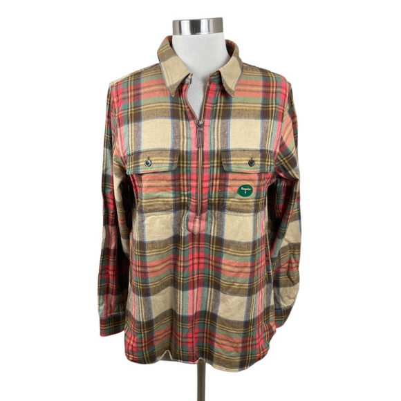 LL Bean NEW Scotch Plaid Flannel 1/4 Zip Flannel Shirt Size Small Outdoors Cozy - Picture 1 of 4